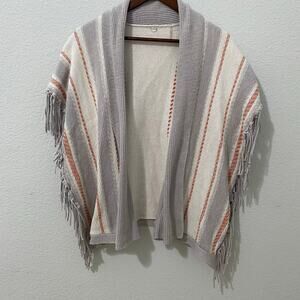 Margaret O'leary Cardigan Sweater Womens Size S/M Gray Striped Fringe
